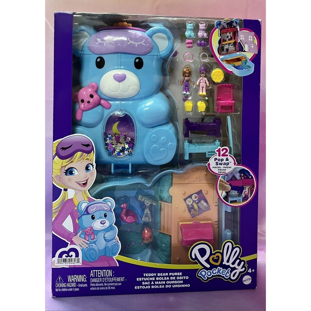 Polly Pocket Teddy Bear Purse 2 in 1 Playset w/ 2 Micro Dolls 16 Accessories NIB